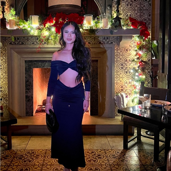 2 piece - navy blue top & maxi skirt w/ back slit - Picture 2 of 3